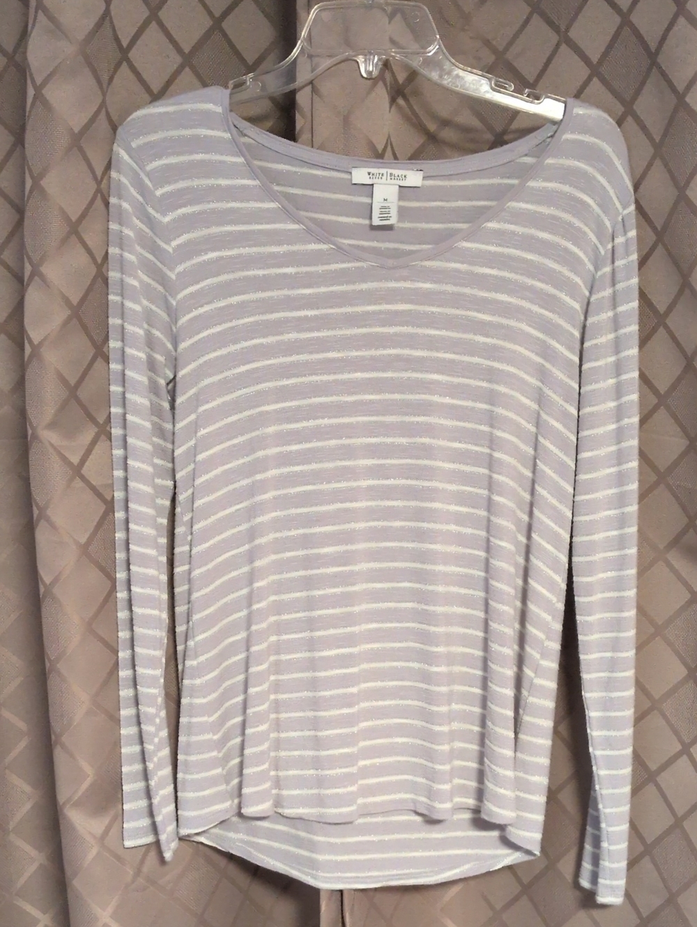 White House Black Market Grey, Silver Ams White Striped Long-Sleeve Tee, Size M